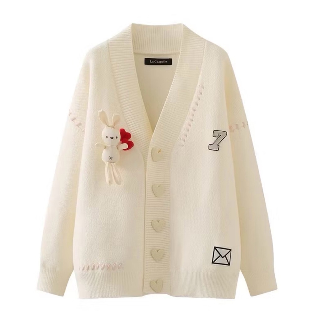 Cream Cardigan with Heart Buttons